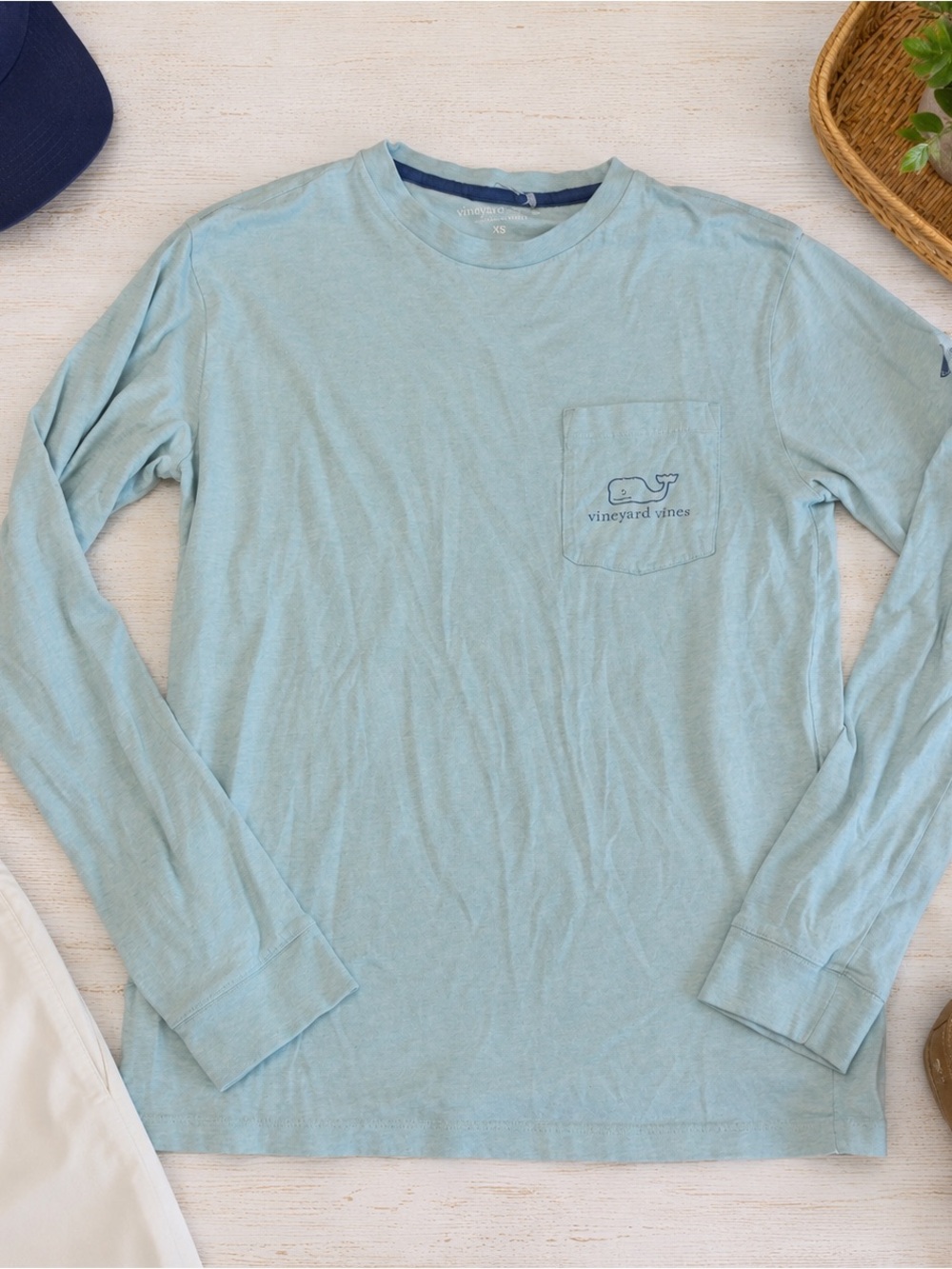 Vineyard Vines Men’s XS Long Sleeve Whale Pocket Tee Seafoam Green